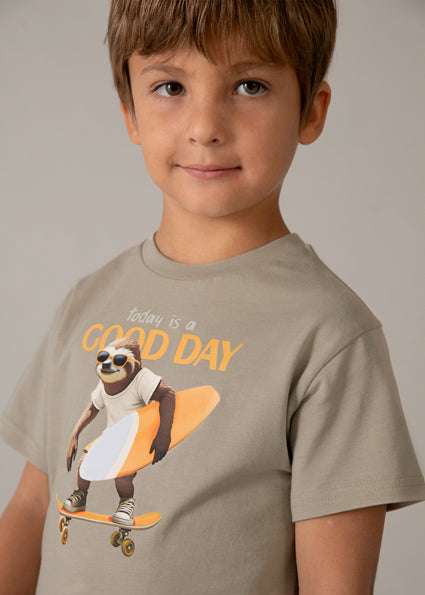 Mayoral tricou baieti cu imprimeu 5-10 ani Taupe Good Day