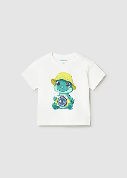 Mayoral tricou baieti interactiv 12-48 luni Alb cu dino si camera foto