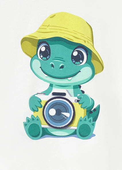 Mayoral tricou baieti interactiv 12-48 luni Alb cu dino si camera foto