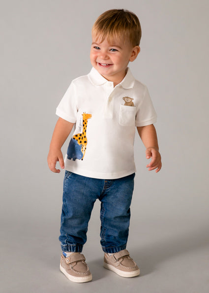 Mayoral tricou baieti tip polo cu animale 12-48 luni Nata cu girafa
