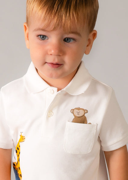 Mayoral tricou baieti tip polo cu animale 12-48 luni Nata cu girafa