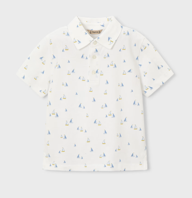 Mayoral tricou baieti tip polo cu imprime 5-8 ani White-Oliv Imagine principală a produsului