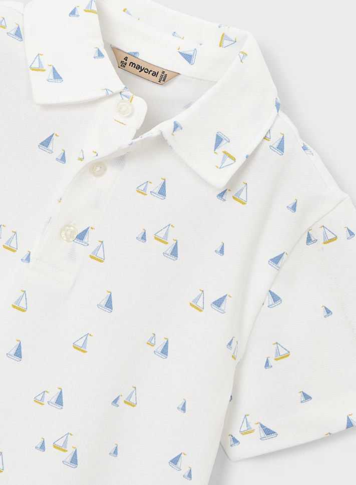 Mayoral tricou baieti tip polo cu imprime 5-8 ani White-Oliv