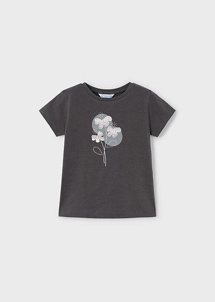 Mayoral tricou fete basic cu flori 5-10 ani Antracit