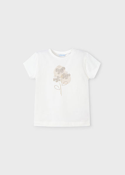 Mayoral tricou fete basic cu flori 5-10 ani Off-white