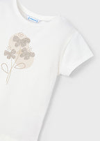 Mayoral tricou fete basic cu flori 5-10 ani Off-white