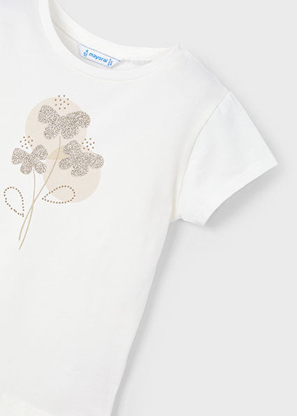 Mayoral tricou fete basic cu flori 5-10 ani Off-white