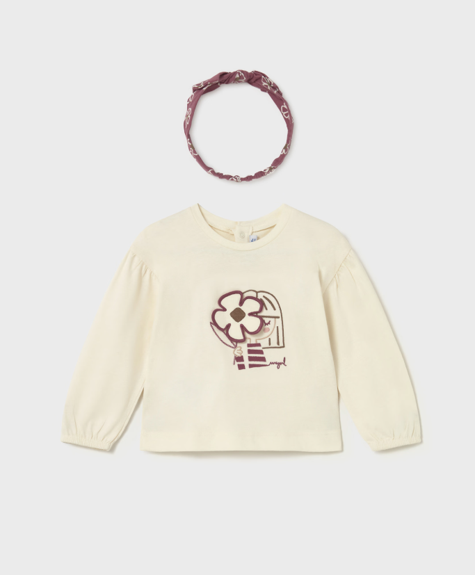 Mayoral tricou fete cu bentita 12-48 luni Macchiato-Pink cu floare
