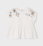 Mayoral tricou fete cu broderie 2-9 ani, Off white-negru