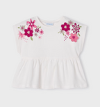 Mayoral tricou fete cu broderie 2-9 ani, Off white-peony