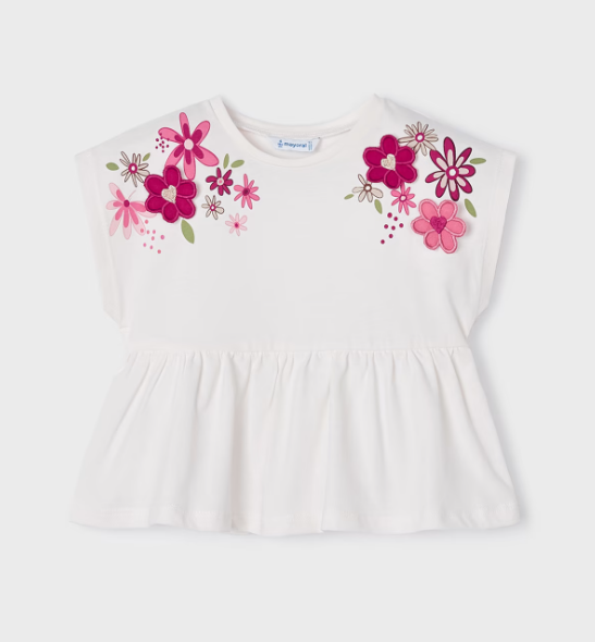Mayoral tricou fete cu broderie 2-9 ani, Off white-peony