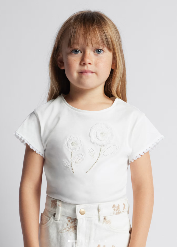 Mayoral tricou fete cu broderie 4-9 ani Off White