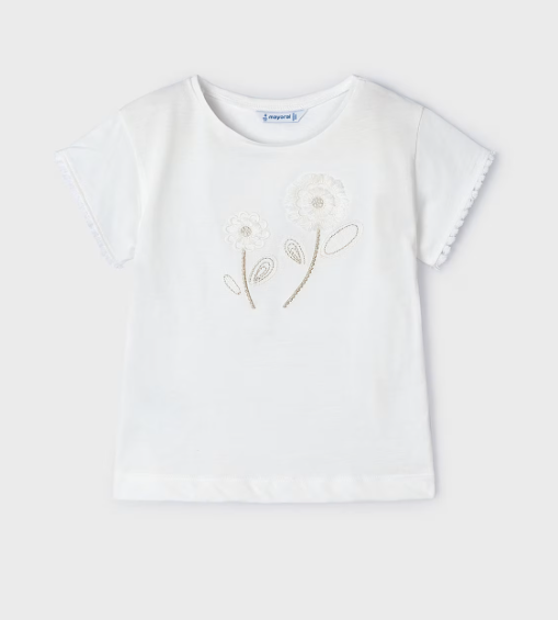 Mayoral tricou fete cu broderie 4-9 ani Off White
