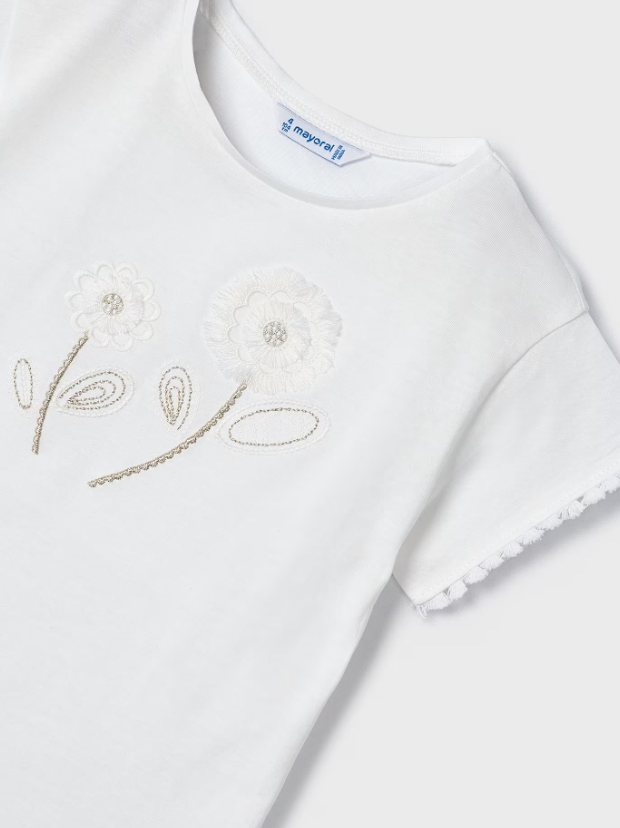 Mayoral tricou fete cu broderie 4-9 ani Off White