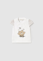Mayoral tricou fete cu desen 0-18 luni Alb-Biscuit cu ursulet