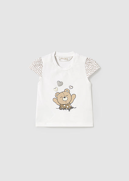 Mayoral tricou fete cu desen 0-18 luni Alb-Biscuit cu ursulet