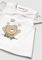 Mayoral tricou fete cu desen 0-18 luni Alb-Biscuit cu ursulet