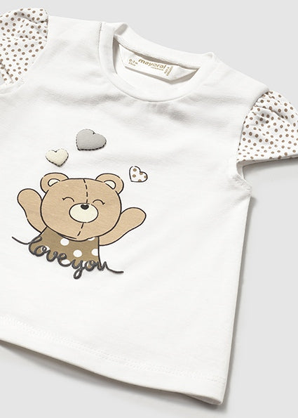 Mayoral tricou fete cu desen 0-18 luni Alb-Biscuit cu ursulet