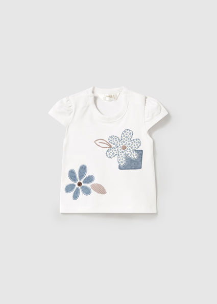 Mayoral tricou fete cu desen 0-18 luni Alb-Blue Stone cu flori