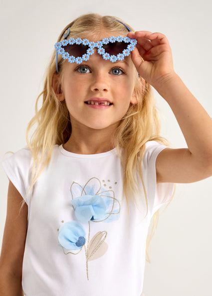 Mayoral tricou fete cu flori in relief  5-10 ani Off-white-Sky