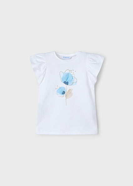 Mayoral tricou fete cu flori in relief  5-10 ani Off-white-Sky