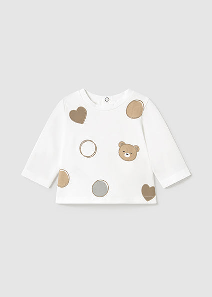 Mayoral tricou fete cu maneca lunga 0-18 luni Alb cu ursulet Imagine principală a produsului