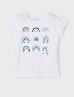 Mayoral tricou fete cu menca scurta 2-9 ani, Alb cu curcubeu
