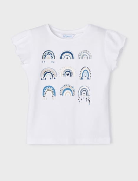 Mayoral tricou fete cu menca scurta 2-9 ani, Alb cu curcubeu