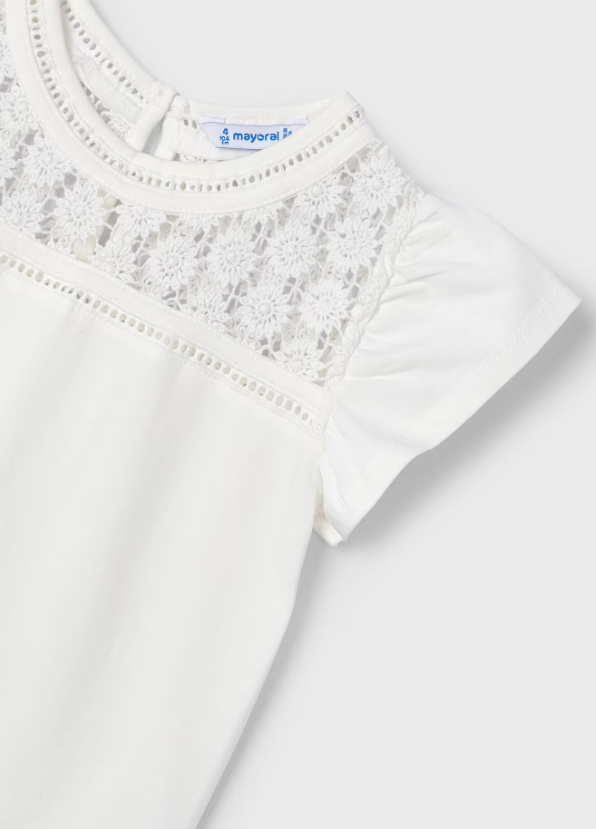 Mayoral tricou fete guipur 2-9 ani Off-white