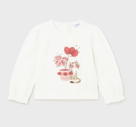 Mayoral tricou fete imprimat 12-36 luni Off-white pisica Imagine principală a produsului