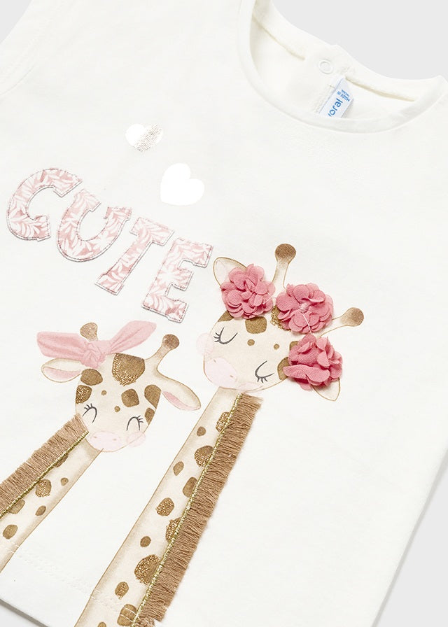 Mayoral tricou fete maneca scurta12-36 luni Off-white cu girafa