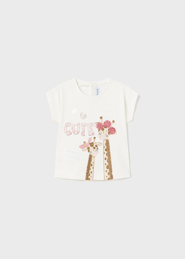 Mayoral tricou fete maneca scurta12-36 luni Off-white cu girafa Imagine principală a produsului