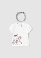 Mayoral tricou fetite cu imprimeu si bentita 12-48 luni White
