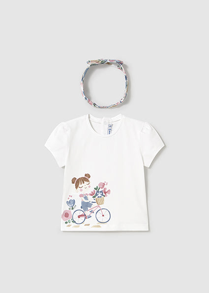Mayoral tricou fetite cu imprimeu si bentita 12-48 luni White