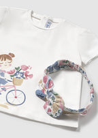Mayoral tricou fetite cu imprimeu si bentita 12-48 luni White