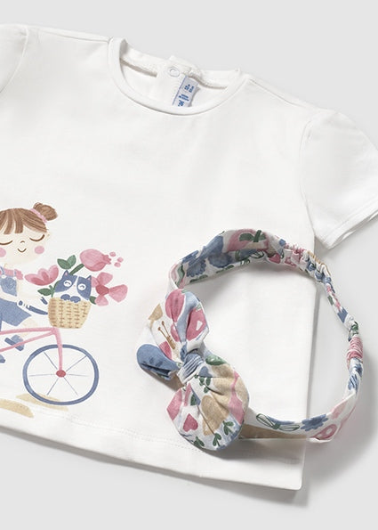 Mayoral tricou fetite cu imprimeu si bentita 12-48 luni White