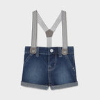 Mayoral pantalon baieti scurti cu bretele 0-18 luni, Denim 01