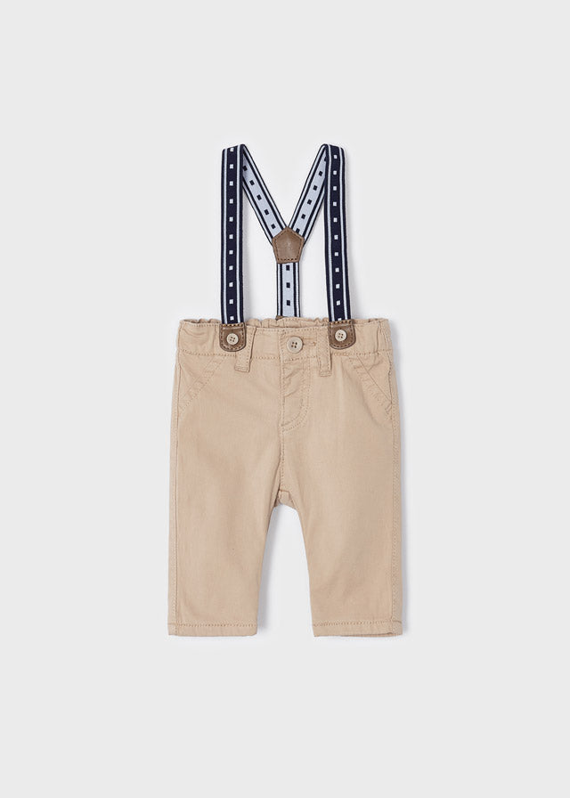 Mayoral pantaloni baieti lungi cu bretele 0-18 luni, Nougat