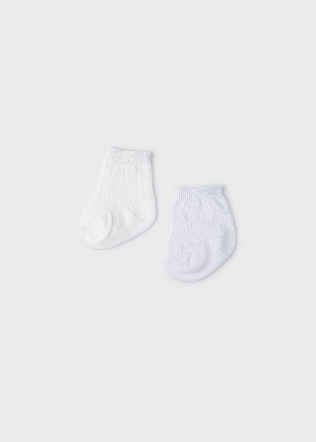 Mayoral set 2 sosete baieti basic 0-18 luni, Off-white 9474-093 01