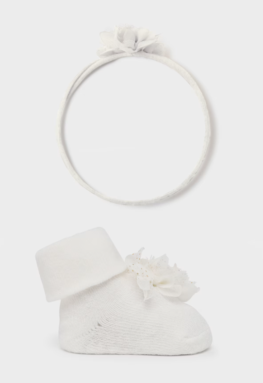 Mayoral set fete bentita si sosete cu flori  0-18 luni Off-white Imagine principală a produsului