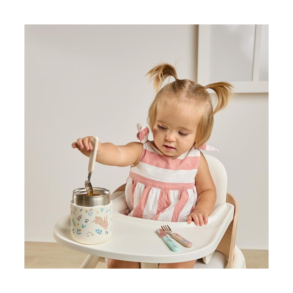 Miniland termos pentru alimente 280 ml Food Thermy Mini 0m+ Bej cu iepurasi