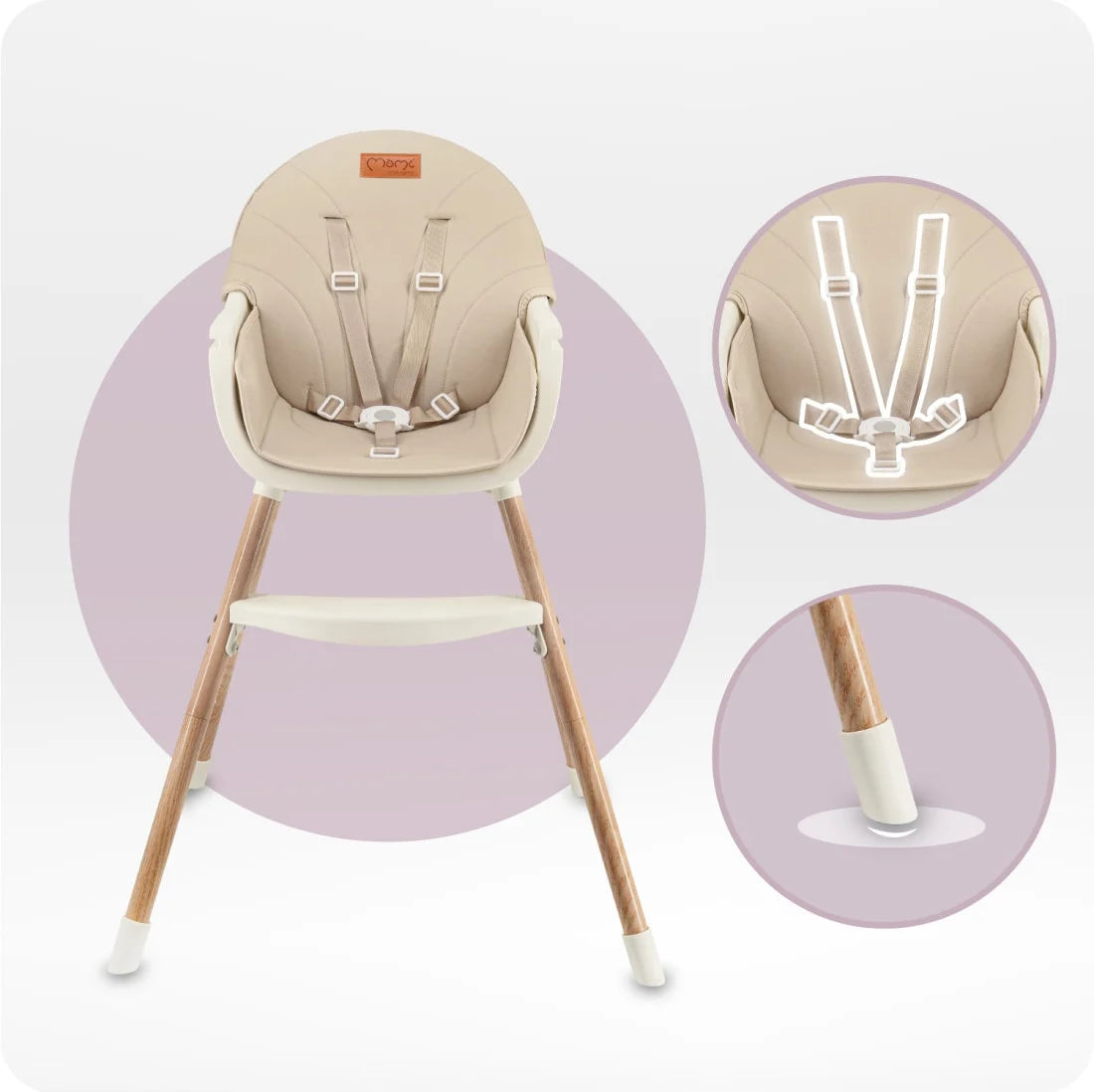 Momi scaun de masa REKI cu piele ecologica 6m+ Beige