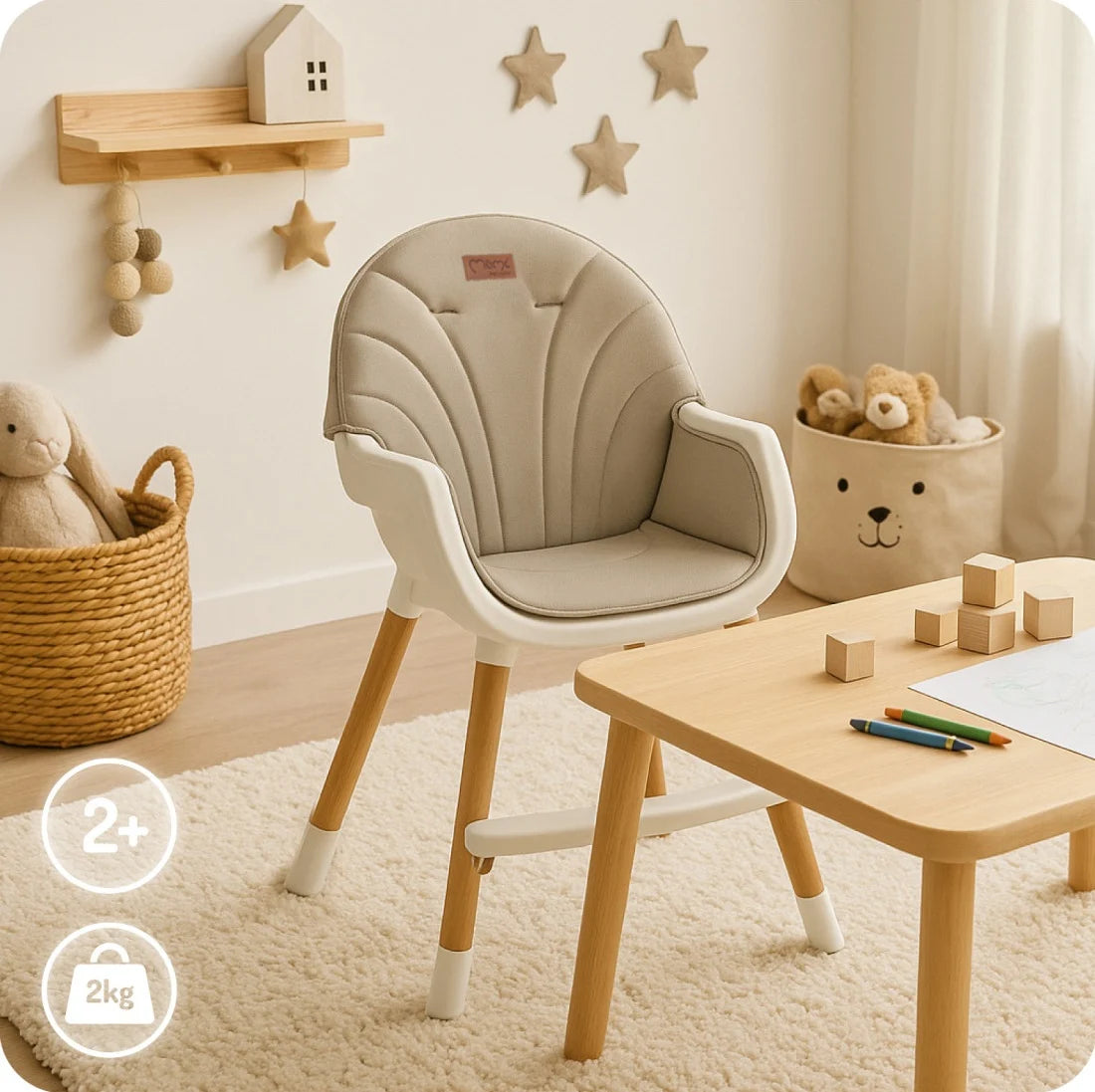 Momi scaun de masa REKI cu piele ecologica 6m+ Beige