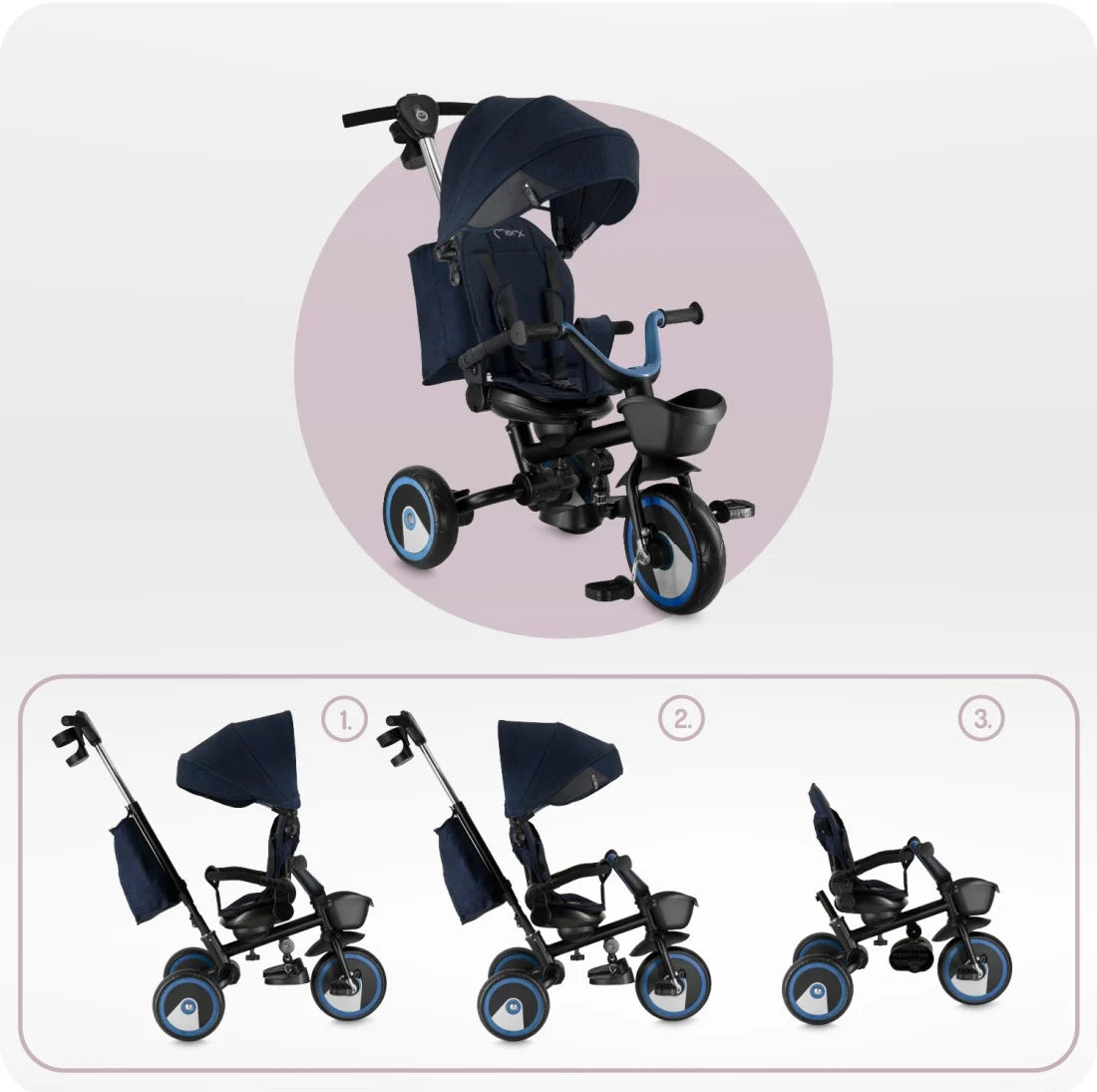 Momi tricicleta multifunctionala Ivi 3in1 cu scaun reversibil 9m+ Navy Blue Imagine secundară a produsului