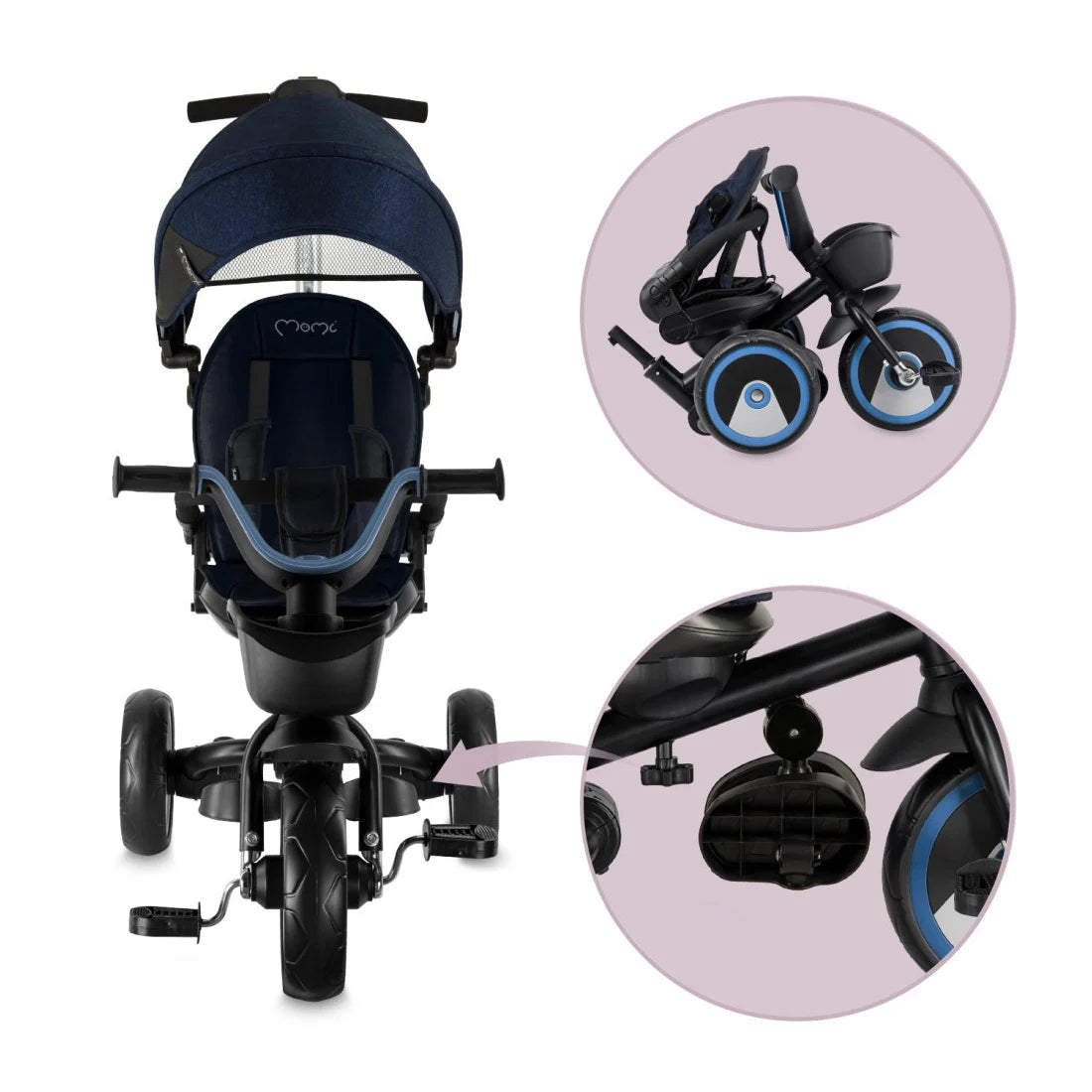 Momi tricicleta multifunctionala Ivi 3in1 cu scaun reversibil 9m+ Navy Blue