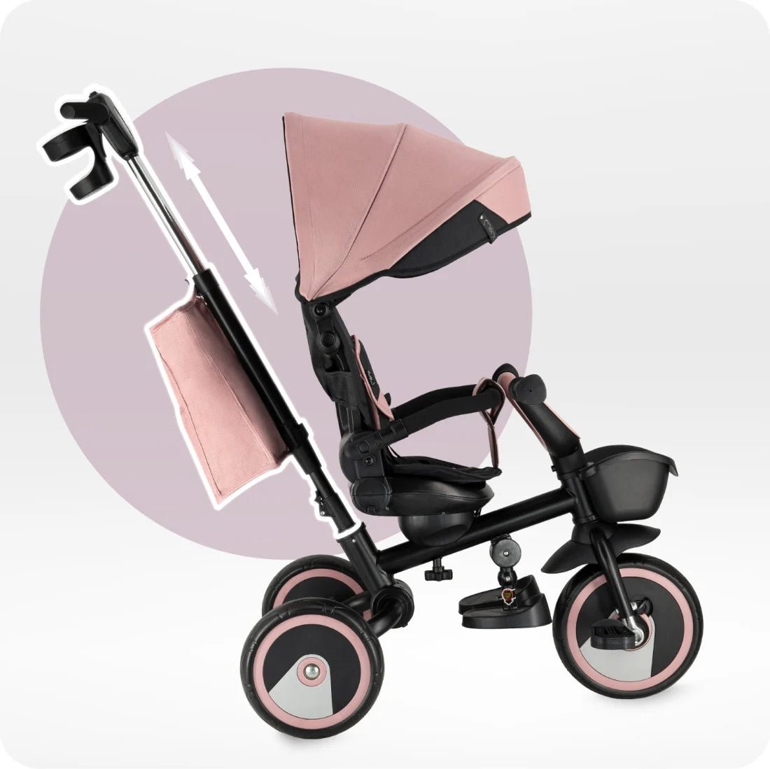Momi tricicleta multifunctionala Ivi 3in1 cu scaun reversibil 9m+ Pink