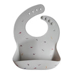Mushie baveta cu buzunar din silicon 12m+, Safari Light Grey 01