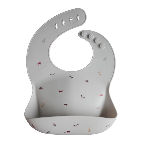 Mushie baveta cu buzunar din silicon 12m+, Safari Light Grey 01
