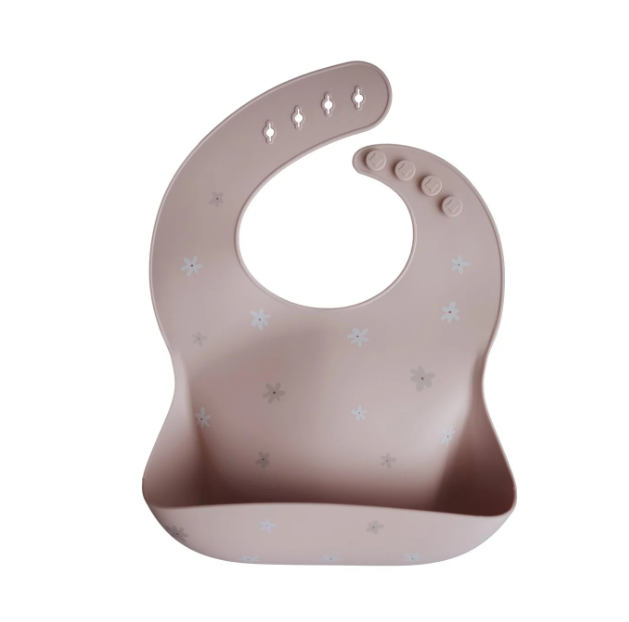 Mushie baveta cu buzunar din silicon 12m+, Sand Terazzo