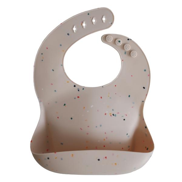 Mushie baveta cu buzunar din silicon 12m+, Vanilla Confetti